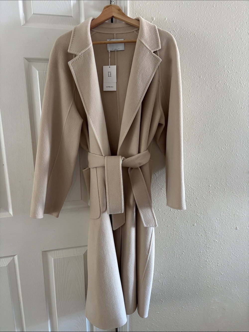 Sophie Rue Cream Belted 100% Wool Wrap Coat